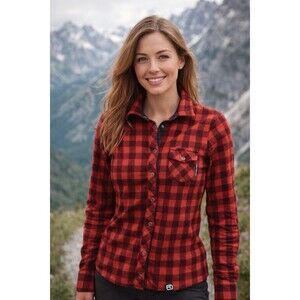 Ortovox Merino Wool Buffalo Plaid Snap Shirt Women’s Small Red Alpine Hiking